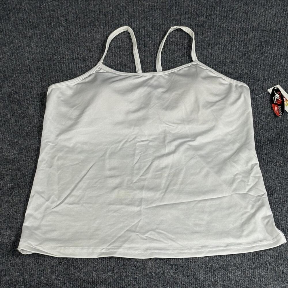 PrismSport Athletic Tank Top Womens Large White Built In Bra USA Made Cami